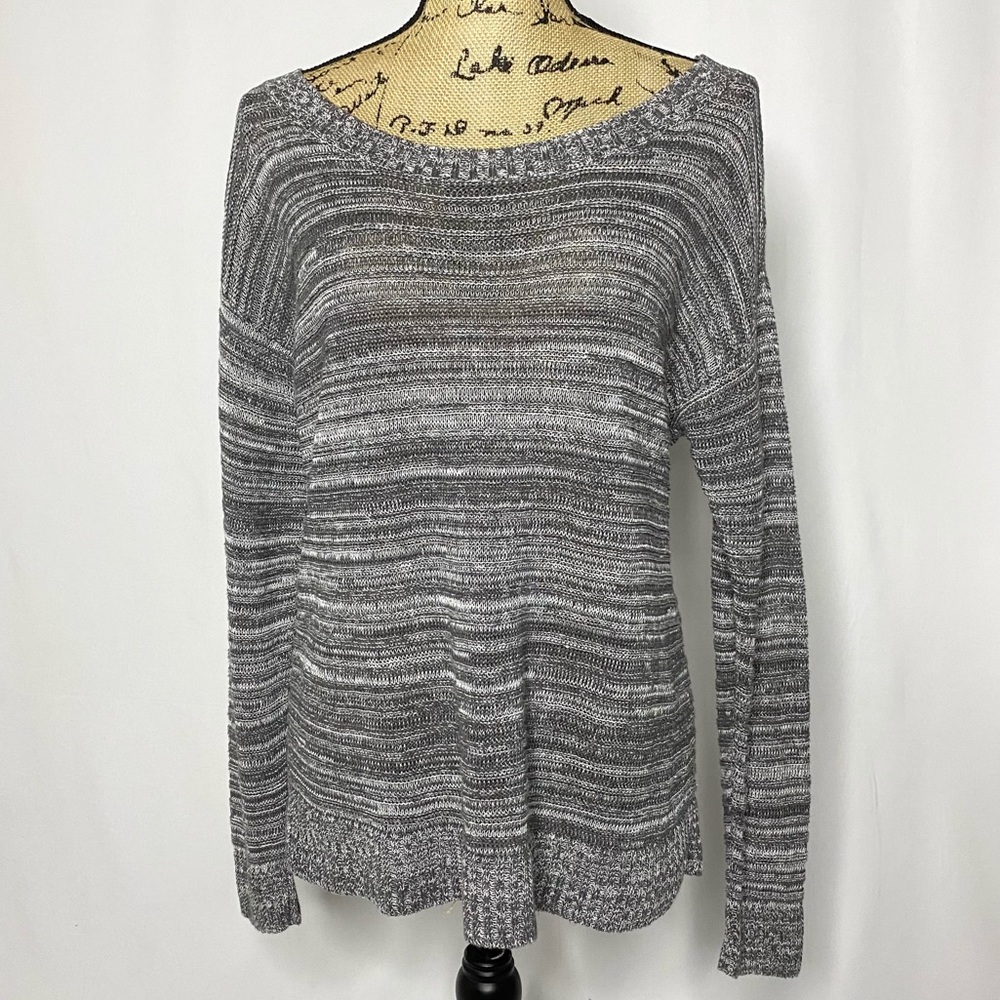 Eileen Fisher Gray Linen Striped Knit Top